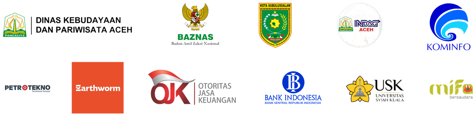 Mitra & kolaborator KIAT: Dinas Kebudayaan dan Pariwisata Aceh, Baznas, Kota Subulussalam, Indag Aceh, Kominfo, PetroTekno, Earthworm, OJK, Bank Indonesia, USK, dan Mifa Bersaudara